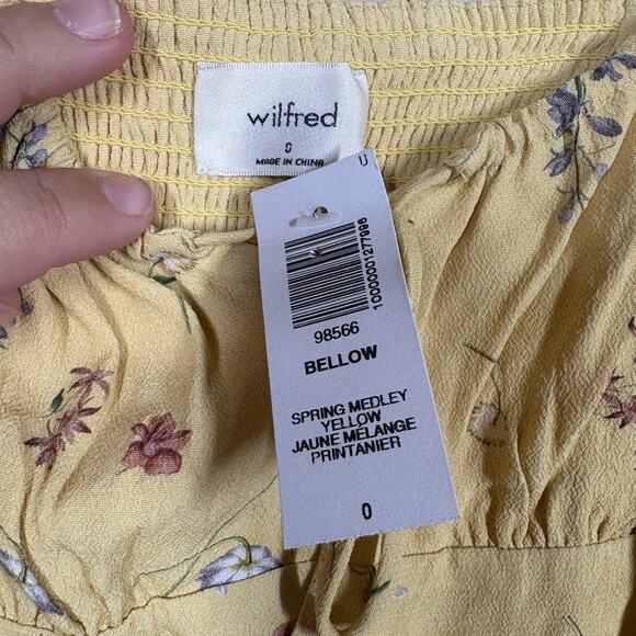 Wilfred 0 Mini Shift Dress Spring Medley Yellow Floral Tie Front Milk Maid - Picture 8 of 10